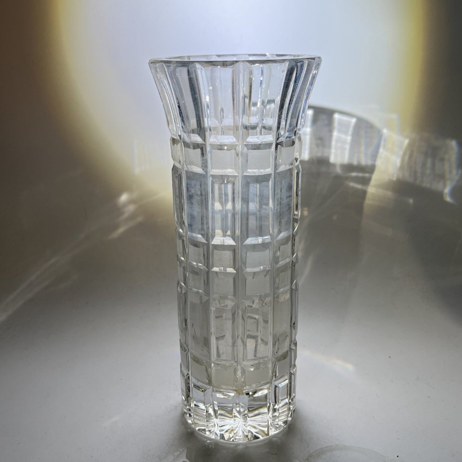 Ваза для цветов "Бисер" с резным геометрическим декором, хрусталь, алмазная грань, Гусевской хрустальный завод (Гусь-Хрустальный), СССР, 1970-1990 гг.
