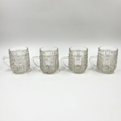 Набор из 4-х небольших кружек с рельефным декором, хрусталь, пресс, Дятьковский хрустальный завод, СССР, 1970-1990 гг.