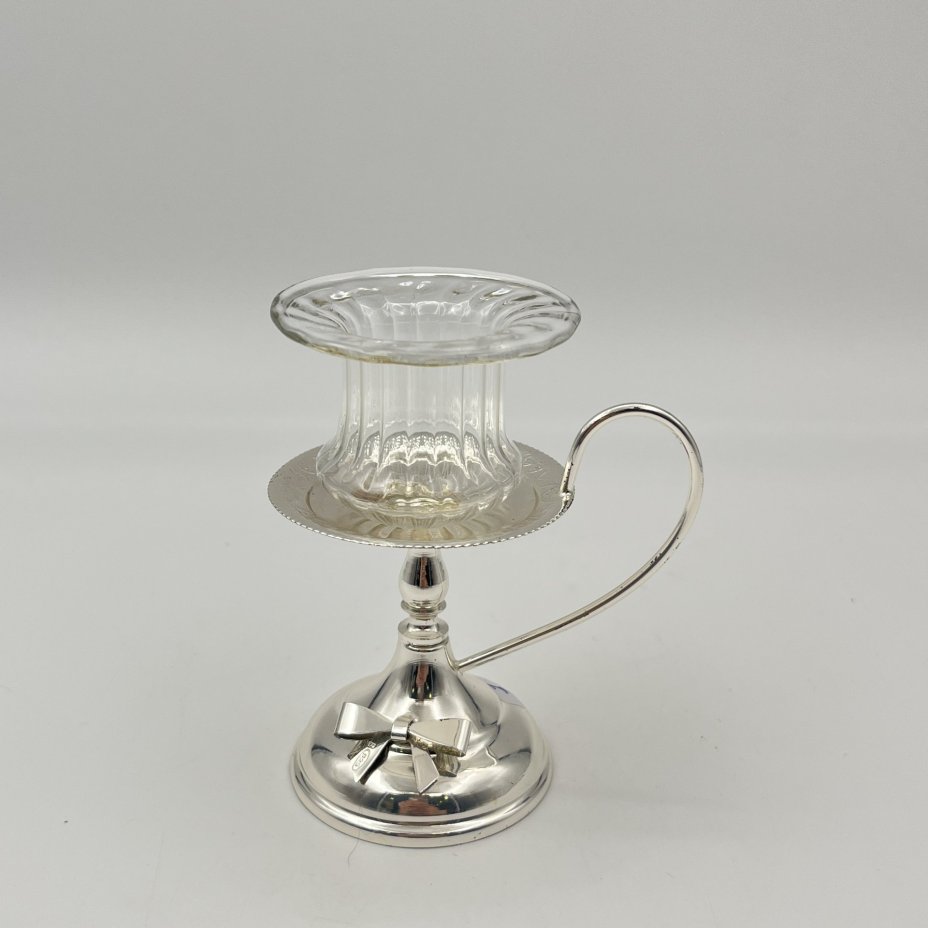 Подсвечник переносной на фигурном основании с бантом, металл, серебрение, стекло, Европа, 2000-2010 гг.