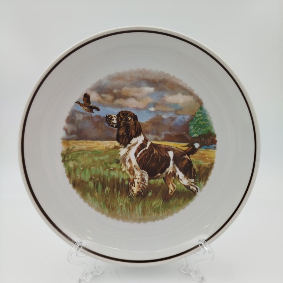 Тарелка декоративная настенная "Спаниель", фарфор, деколь, Дмитровский фарфоровый завод (ДФЗ Вербилки), СССР, 1965-1991 гг.