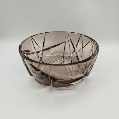 Салатник (фруктовница) с геометрическим декором, автор Юрген Л.О., хрусталь, нацвет, Ленинградский завод художественного стекла (ЛЗХС), СССР, 1960-1980 гг.