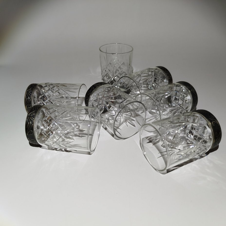 Набор из семи стопок, стекло, металл, СССР, 1960-1990 гг.