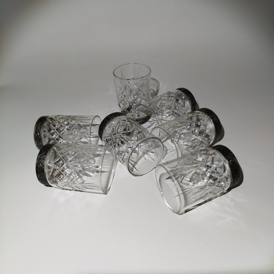 Набор из семи стопок, стекло, металл, СССР, 1960-1990 гг.