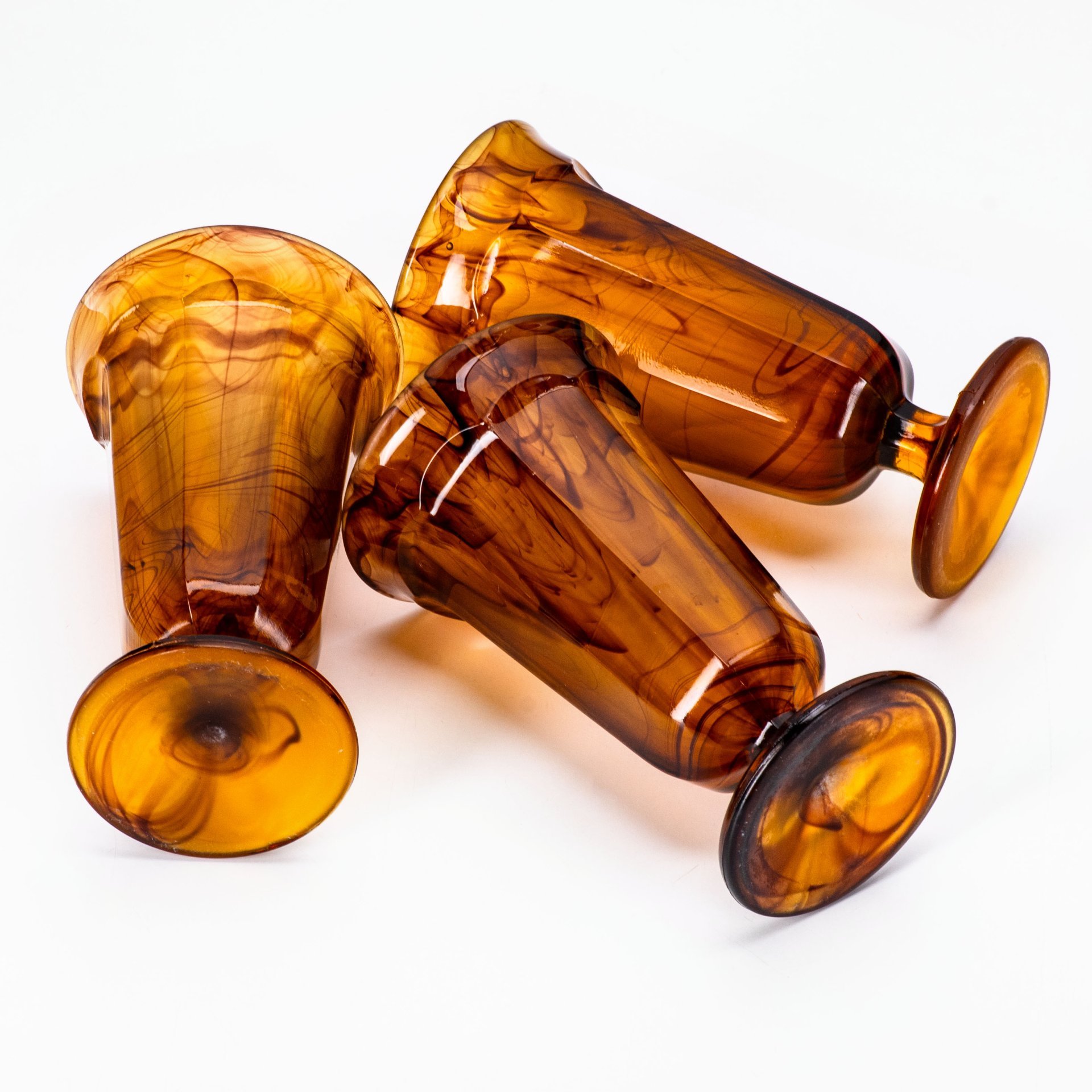 Набор из 3 бокалов "Amber Cloud", компания "George Davidson & Co", стекло, матовое, пресс, Великобритания, 1920-1930 гг.