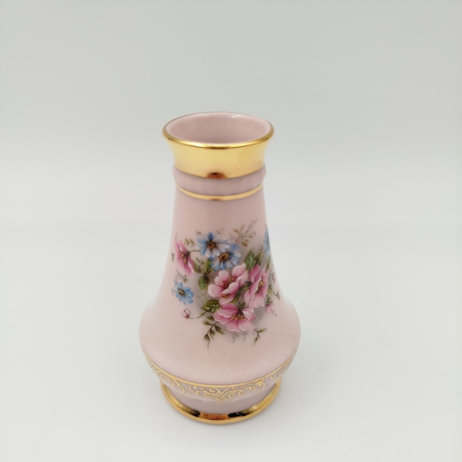 Ваза миниатюрная розового оттенка с цветочным декром, фарфор, деколь, золочение, Pirkenhammer, Чехия, 1991-2010 гг.