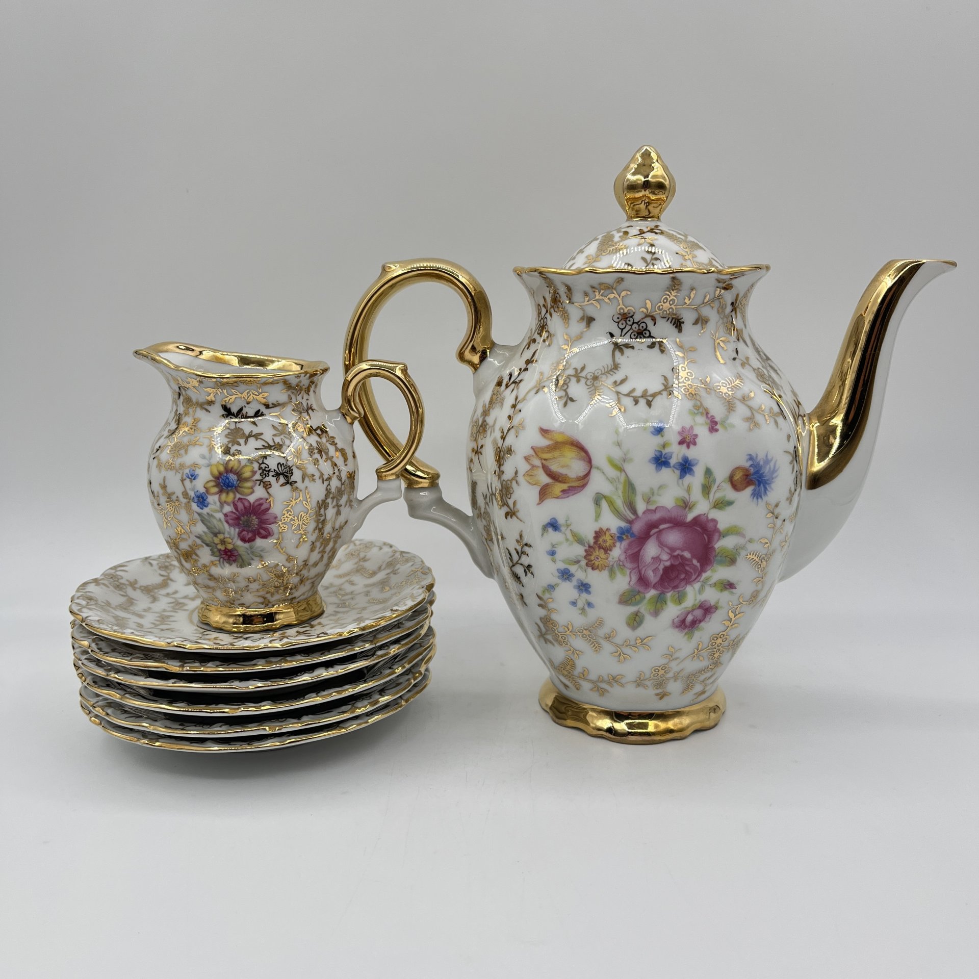 Сервиз кофейный с цветочным декором на 6 персон (14 предметов), Bareuther & Co., Bavaria
