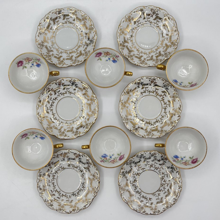Сервиз кофейный с цветочным декором на 6 персон (14 предметов), Bareuther & Co., Bavaria