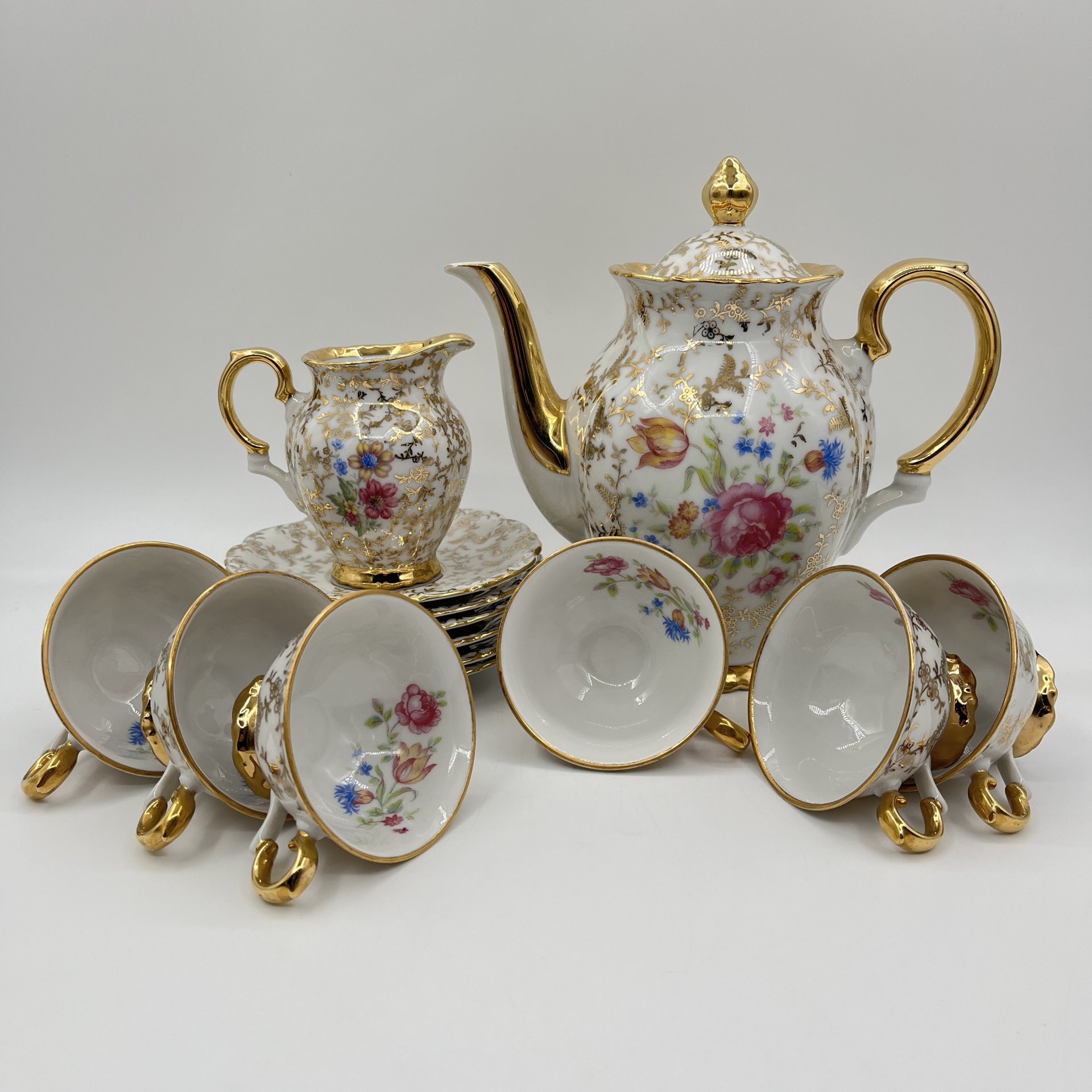 Сервиз кофейный с цветочным декором на 6 персон (14 предметов), Bareuther & Co., Bavaria