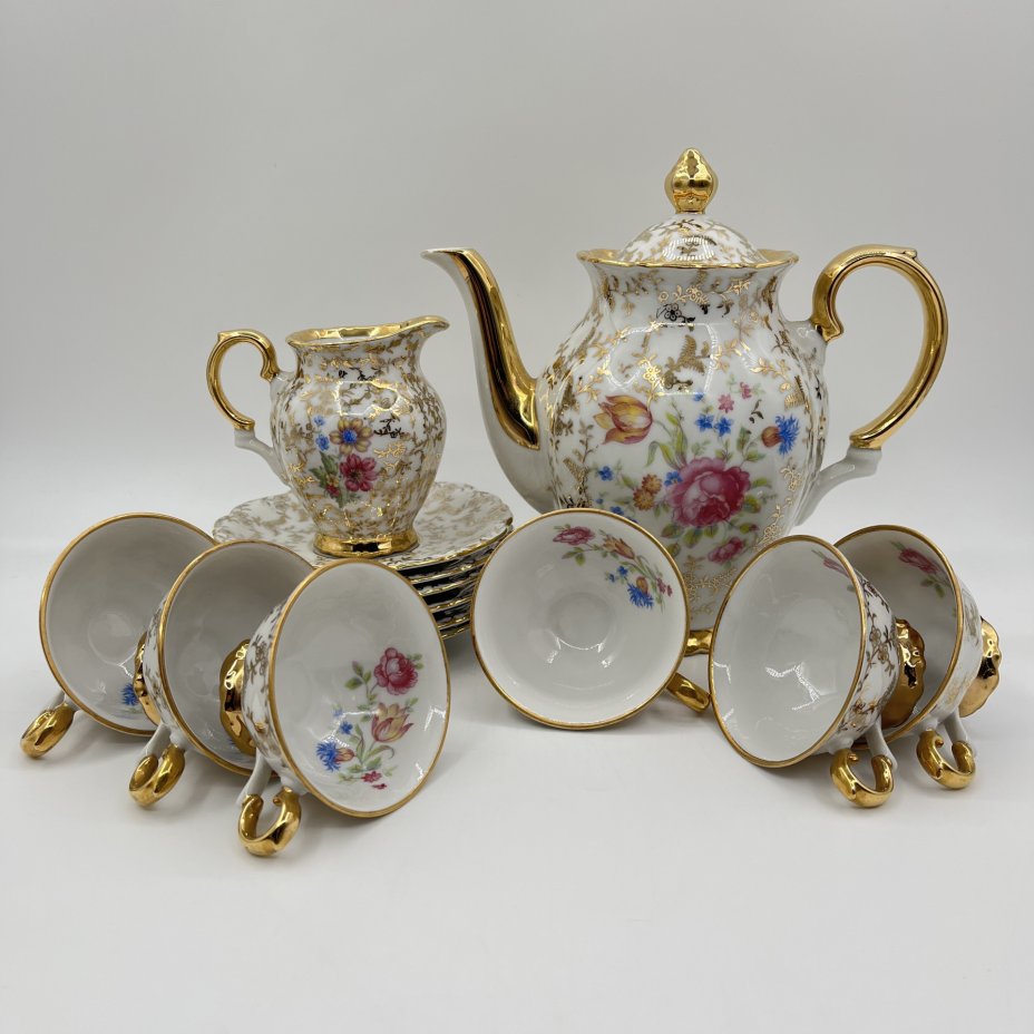 Сервиз кофейный с цветочным декором на 6 персон (14 предметов), Bareuther & Co., Bavaria