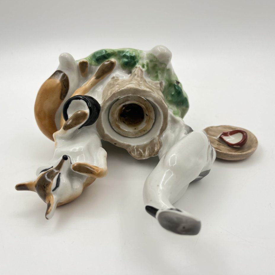 Чернильница «Лиса и журавль», скульптор Ю.П. Смирнов, фарфор, роспись, Артель «Прогресс», СССР, 1950-1970 гг.