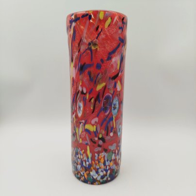 Ваза для цветов, яркого красного цвета, Murart, ручная работа, стекло, spatter, Италия, 2000-2015 гг.