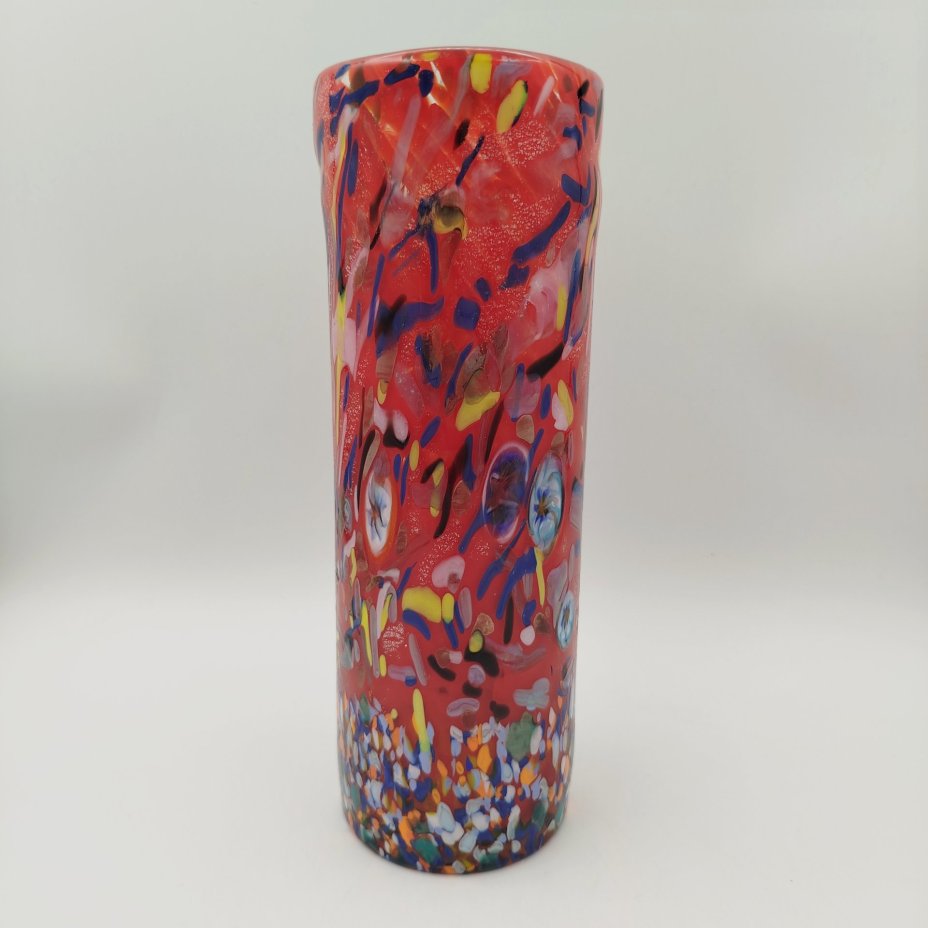 Ваза для цветов, яркого красного цвета, Murart, ручная работа, стекло, spatter, Италия, 2000-2015 гг.