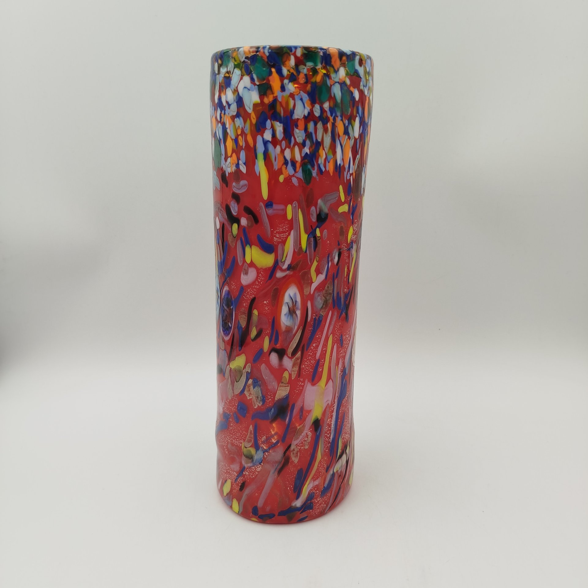 Ваза для цветов, яркого красного цвета, Murart, ручная работа, стекло, spatter, Италия, 2000-2015 гг.