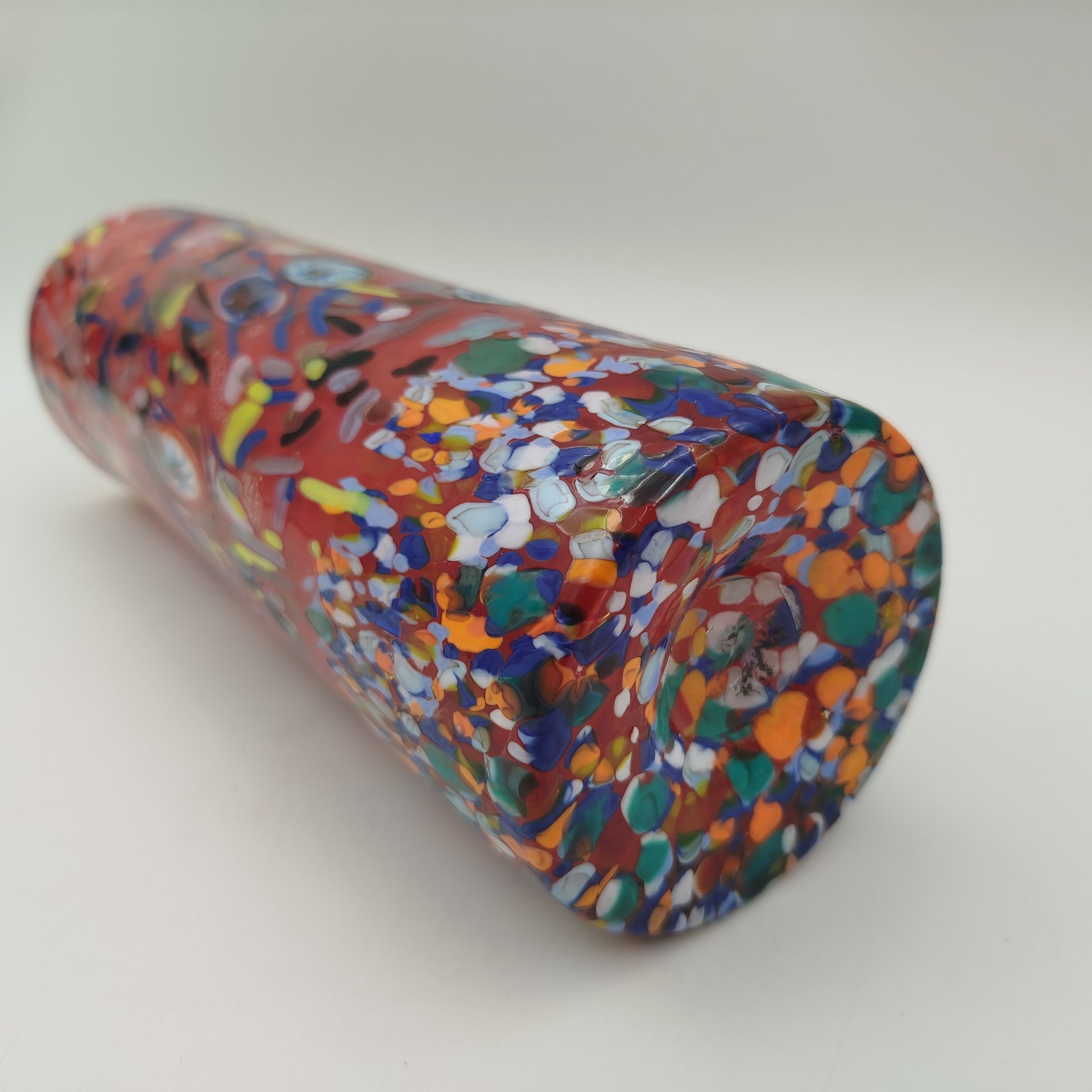 Ваза для цветов, яркого красного цвета, Murart, ручная работа, стекло, spatter, Италия, 2000-2015 гг.