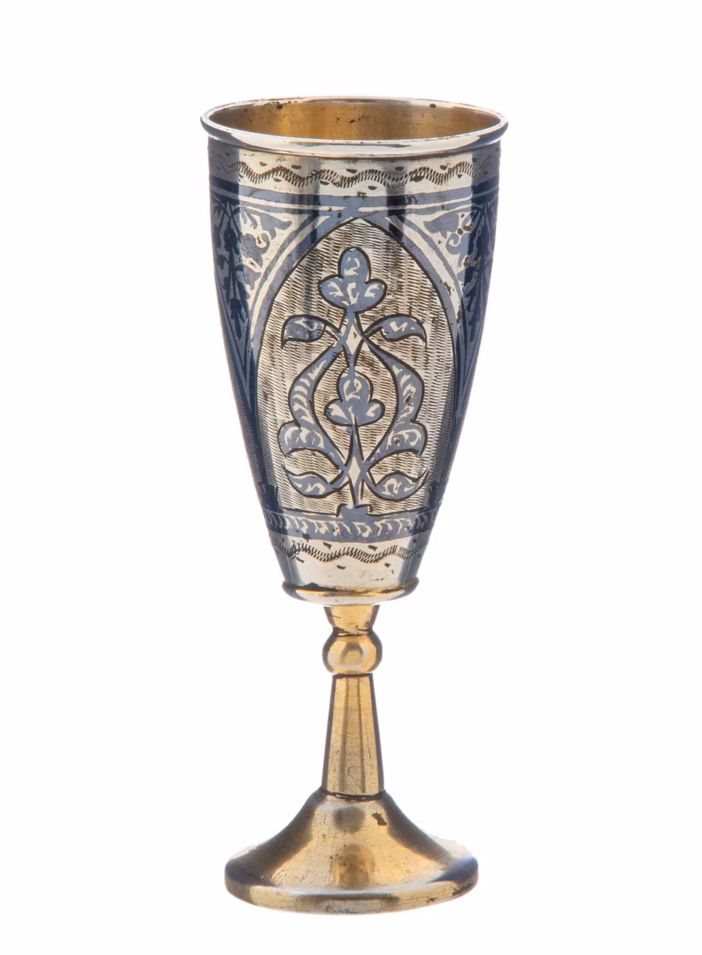 Рюмка с черневым растительным декором, серебро 875 пр., Кубачи, СССР, 1960-1970 гг.