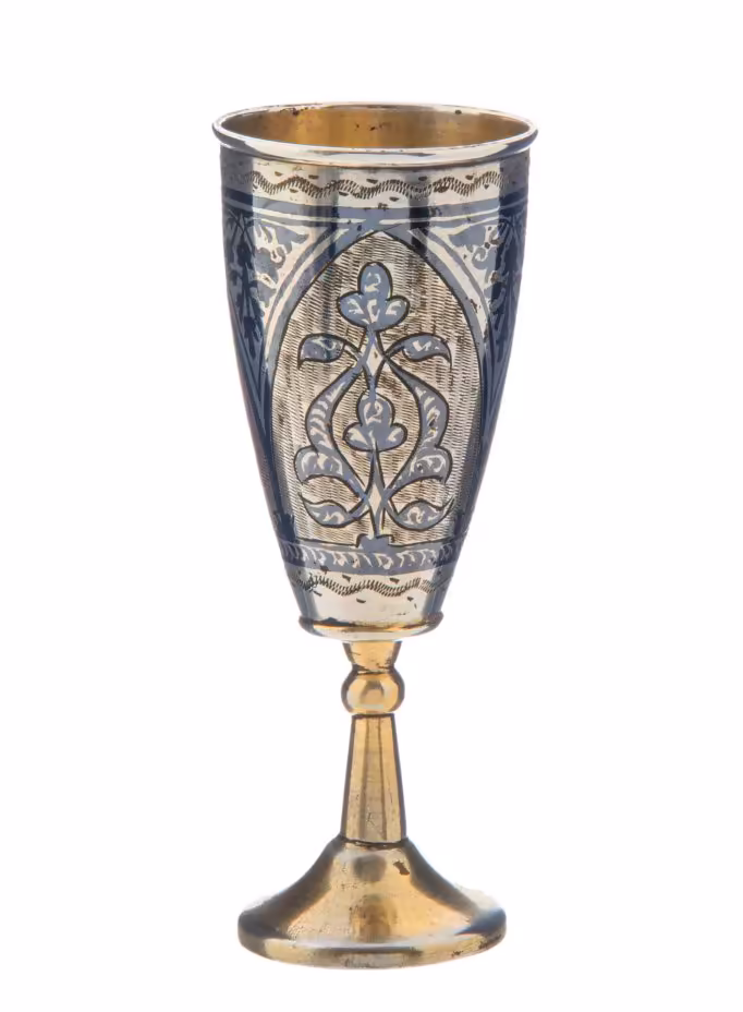 Рюмка с черневым растительным декором, серебро 875 пр., Кубачи, СССР, 1960-1970 гг.