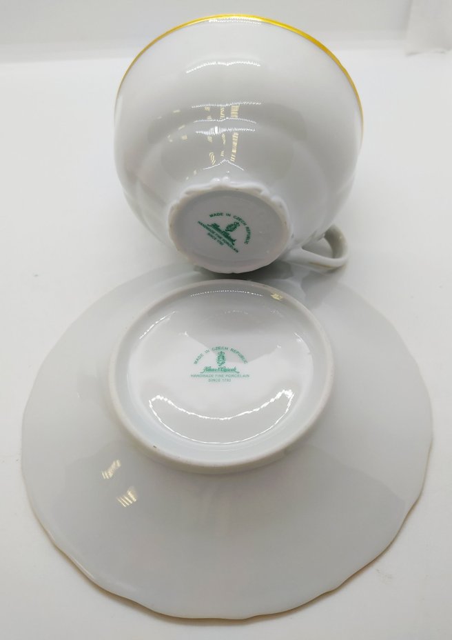 Дуэт чайных пар с золотым кантом, фарфор, золочение, Haas & Czjzek, Чехия, 1993-2020 гг., Haas & Czjzek