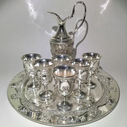 Набор для крепких напитков на 6 персон (8 предметов), металл, серебрение, Восточная Европа, 2000-2015 гг.