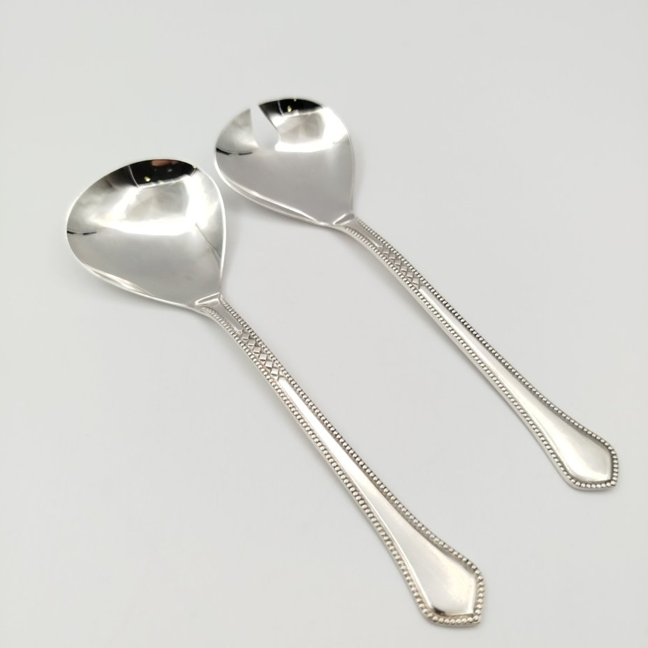 Набор сервировочный для салатов и десертов в футляре, мНЦ (медь-никель-цинк), картон (футляр), Таллинский ювелирный завод, СССР, 1970-1990 гг.