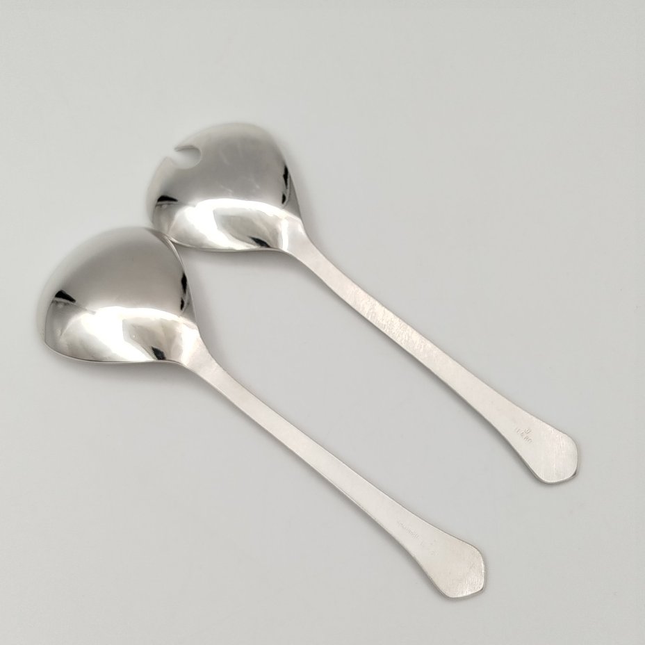 Набор сервировочный для салатов и десертов в футляре, мНЦ (медь-никель-цинк), картон (футляр), Таллинский ювелирный завод, СССР, 1970-1990 гг.