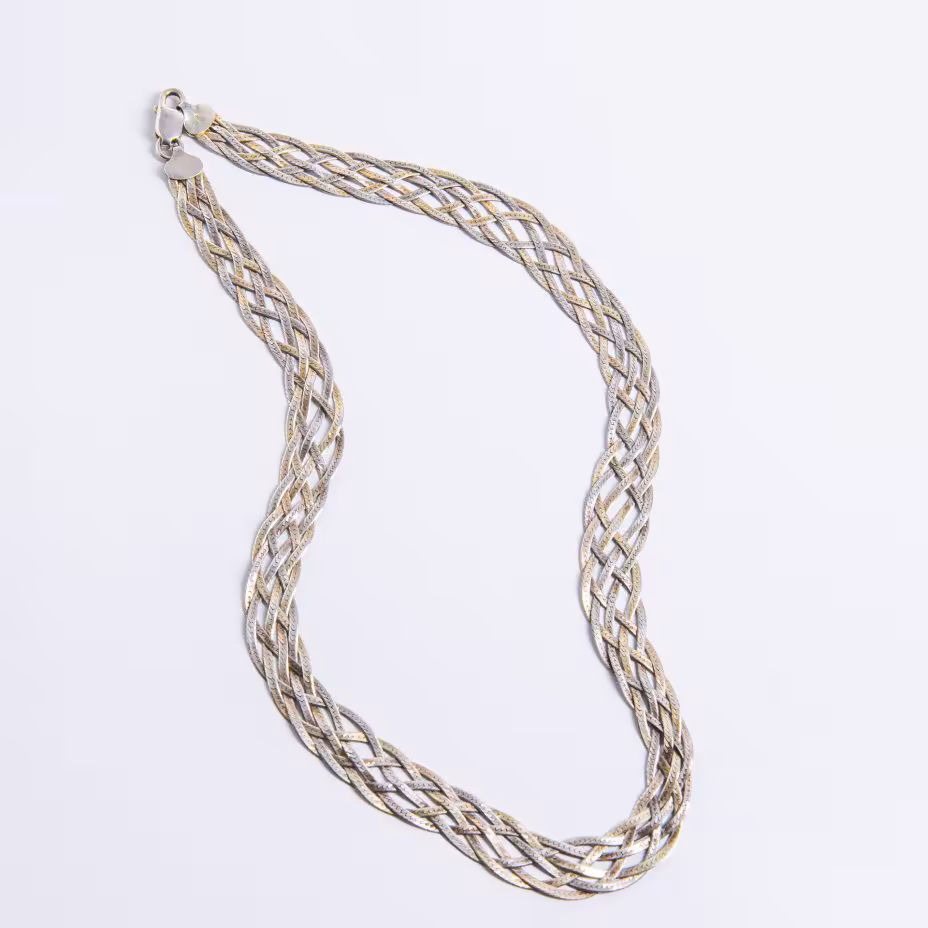 Колье из переплетённых цепей, серебро 925 пр., золочение, Италия, 1970-1990 гг.