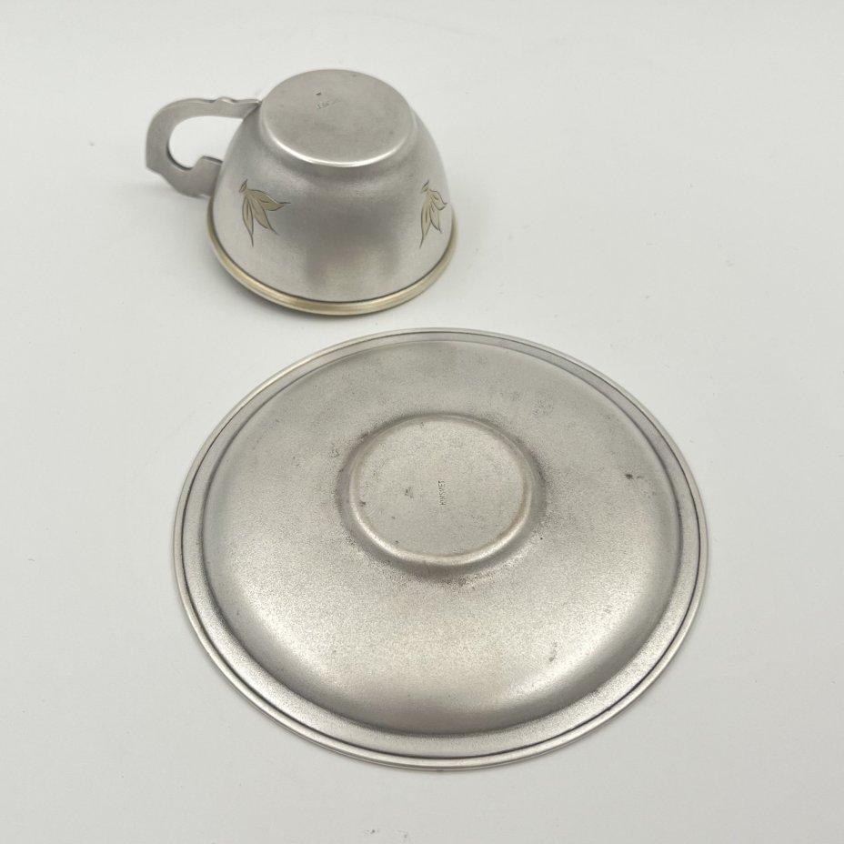 Кофейная пара с цветочным декором, мельхиор (медь-никель), золочение, Мстерский завод художественных изделий «Ювелир»