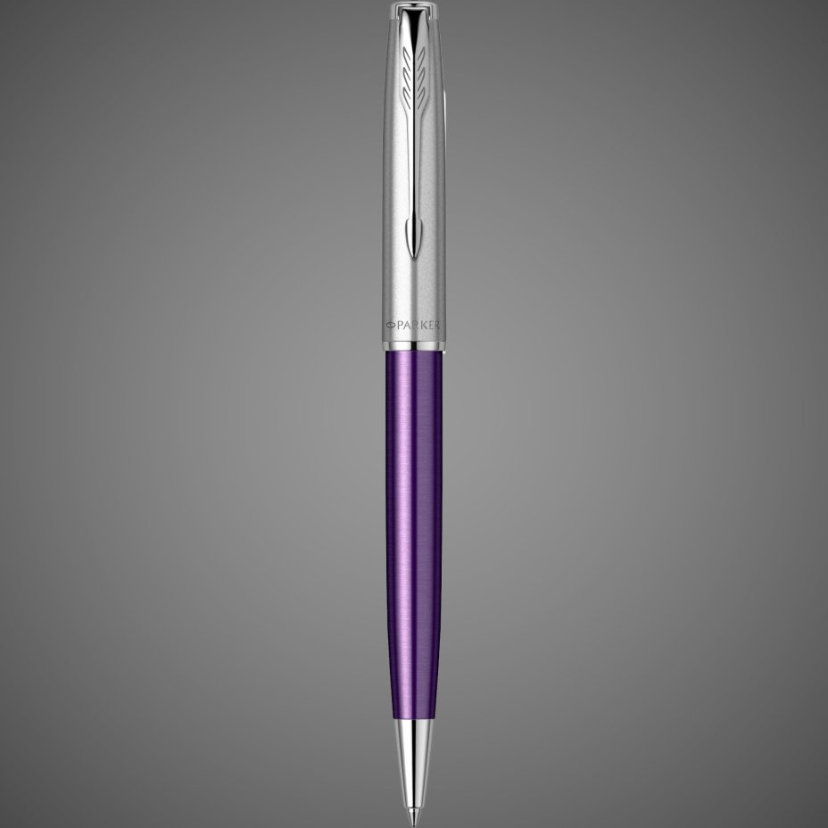 Шариковая ручка Parker Sonnet Essentials Violet SB Steel CT, цвет чернил black, стержень: M, в подарочной упаковке., Металлы: нержавеющая сталь, палладий
