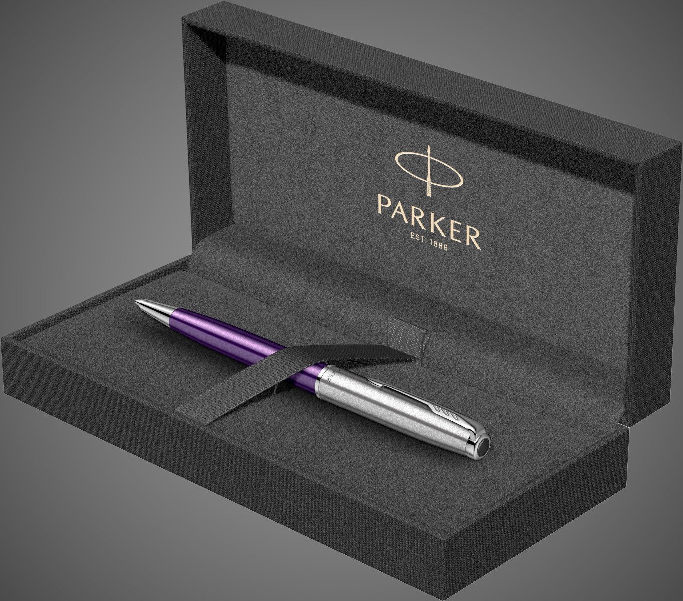 Шариковая ручка Parker Sonnet Essentials Violet SB Steel CT, цвет чернил black, стержень: M, в подарочной упаковке., Металлы: нержавеющая сталь, палладий