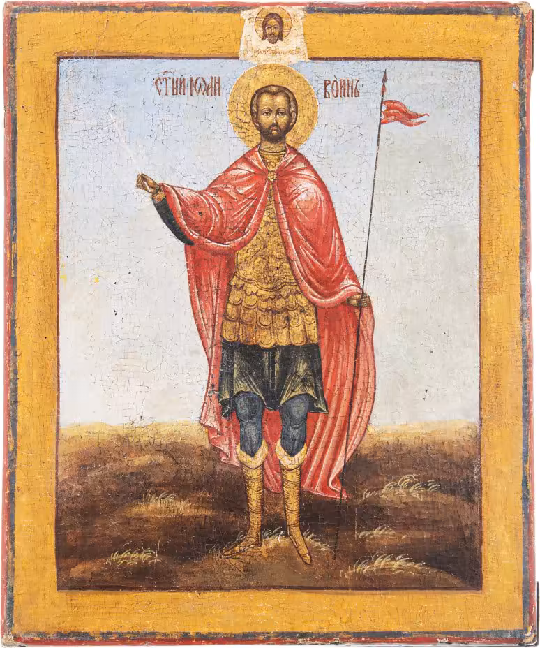Икона "Святой мученик Иоанн Воин", дерево, темпера, Российская Империя, 1850-1900 гг.