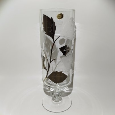 Ваза с декором в виде ветки роз, хрусталь, матирование, серебрение, Bohemia Crystal (Bohemia Glass), Чехословакия, 1970-1990 гг., Bohemia Crystal (Bohemia Glass)