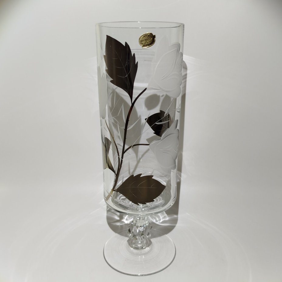 Ваза с декором в виде ветки роз, хрусталь, матирование, серебрение, Bohemia Crystal (Bohemia Glass), Чехословакия, 1970-1990 гг., Bohemia Crystal (Bohemia Glass)