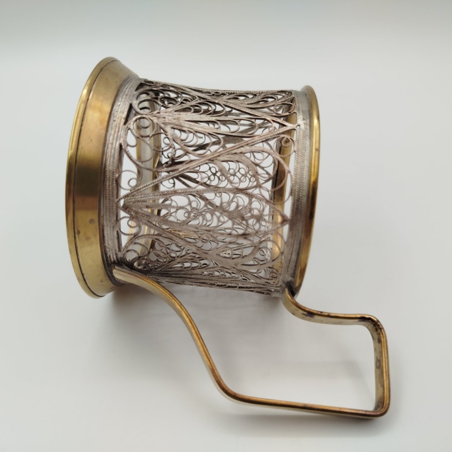 Подстаканник, выполненный в технике ажурной скани, мельхиор (медь-никель), Мстерская художественная фабрика  «Ювелир», СССР, 1960-1970 гг.