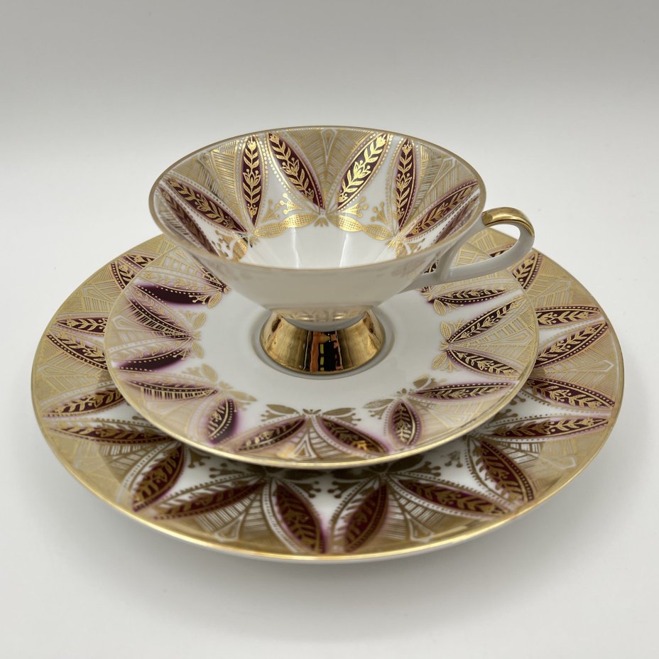 Чайное трио с растительным декором, Waldsassen Bareuther & Co., фарфор, золочение, Германия, 1970-1990 гг.