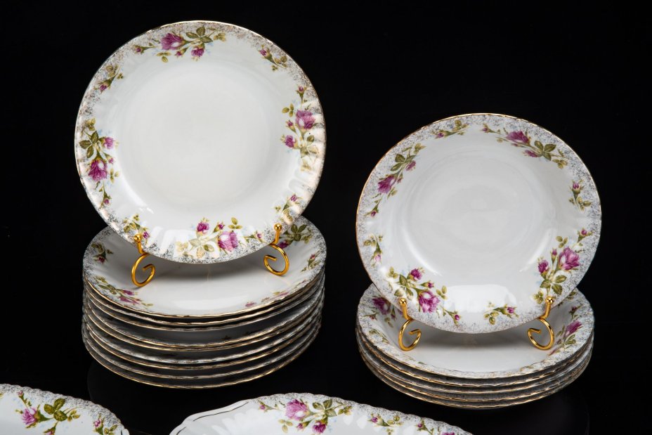 Сервиз столовый "Роза" на 6 персон, 21 предмет, фарфор, печать, золочение, Chodziez, Польша, 1964-1991 гг.