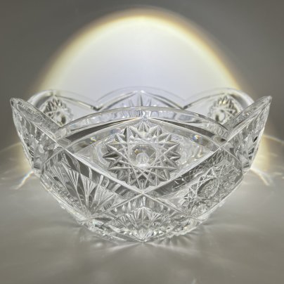 Большой салатник (фруктовница), хрусталь, алмазная грань, СССР, 1970-1990 гг.