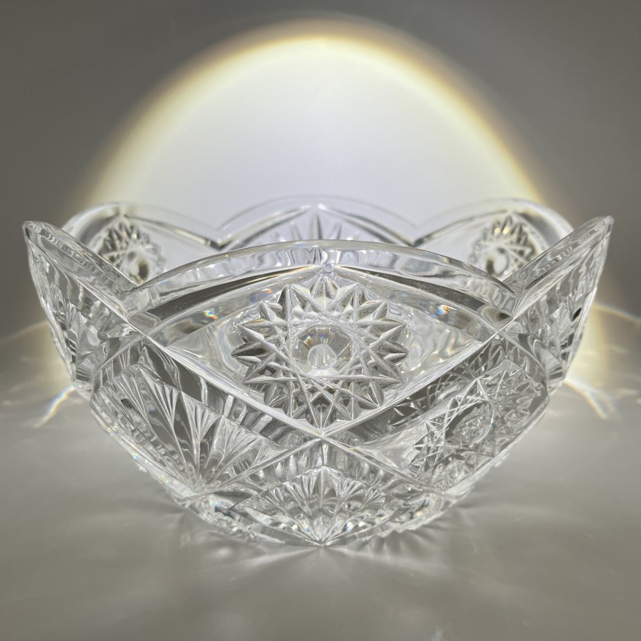 Большой салатник (фруктовница), хрусталь, алмазная грань, СССР, 1970-1990 гг.
