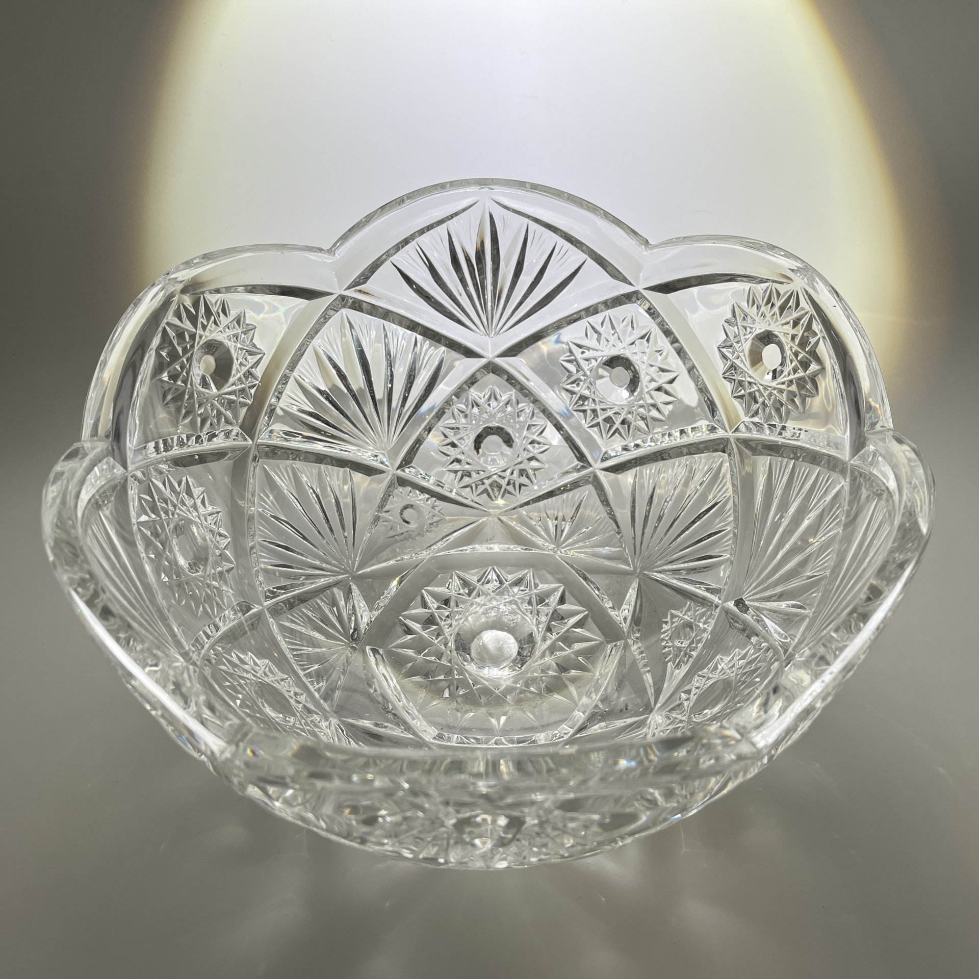 Большой салатник (фруктовница), хрусталь, алмазная грань, СССР, 1970-1990 гг.