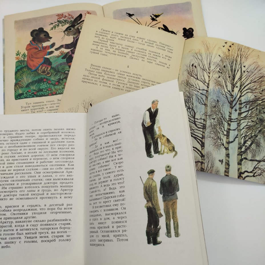 Набор из 5-ти детских книг (Ю. Казаков "Арктур-гончий пёс", В. Бианки "Голубой зверёк", И. Акимушкин "Чем кролик на зайца не похож", И. Соколов-Микитов "Весна-красна", чукотская сказка "Хочу кочевать-не хочу кочевать"), Издательство "Малыш"