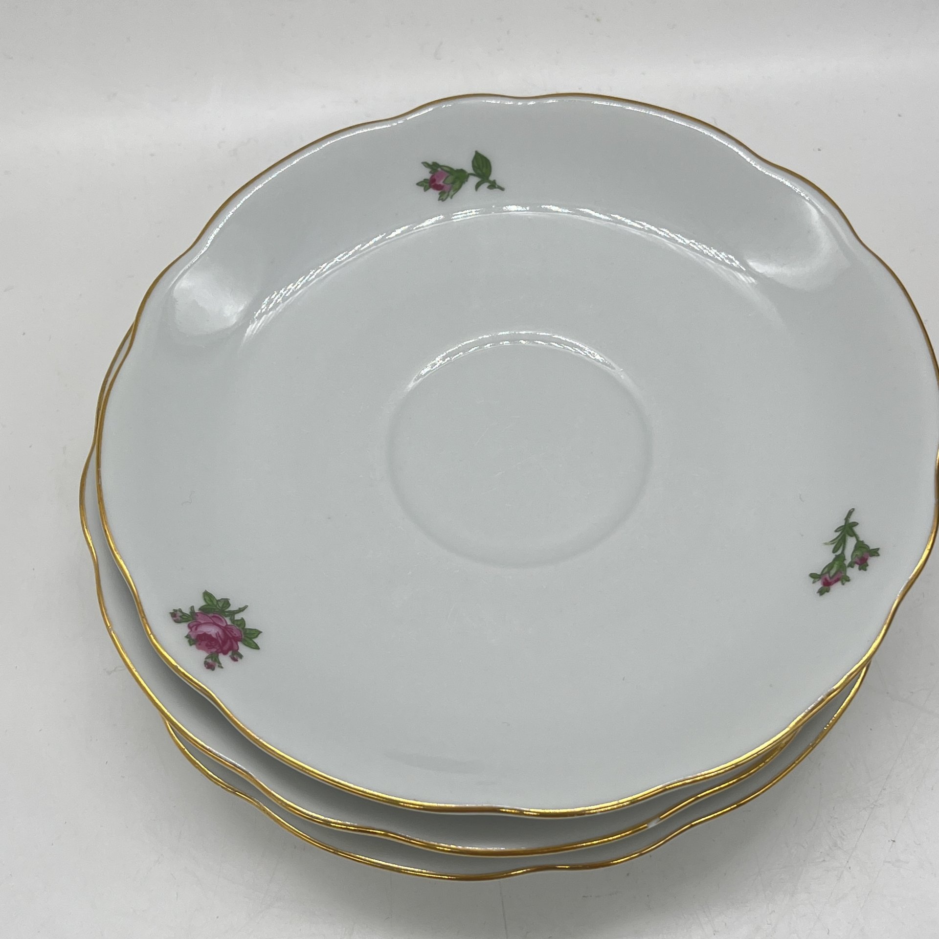 Набор из 3 блюдец с цветочным декором, фарфор, деколь, золочение, Colditz (Кольдиц), ГДР, 1950-1980 гг.