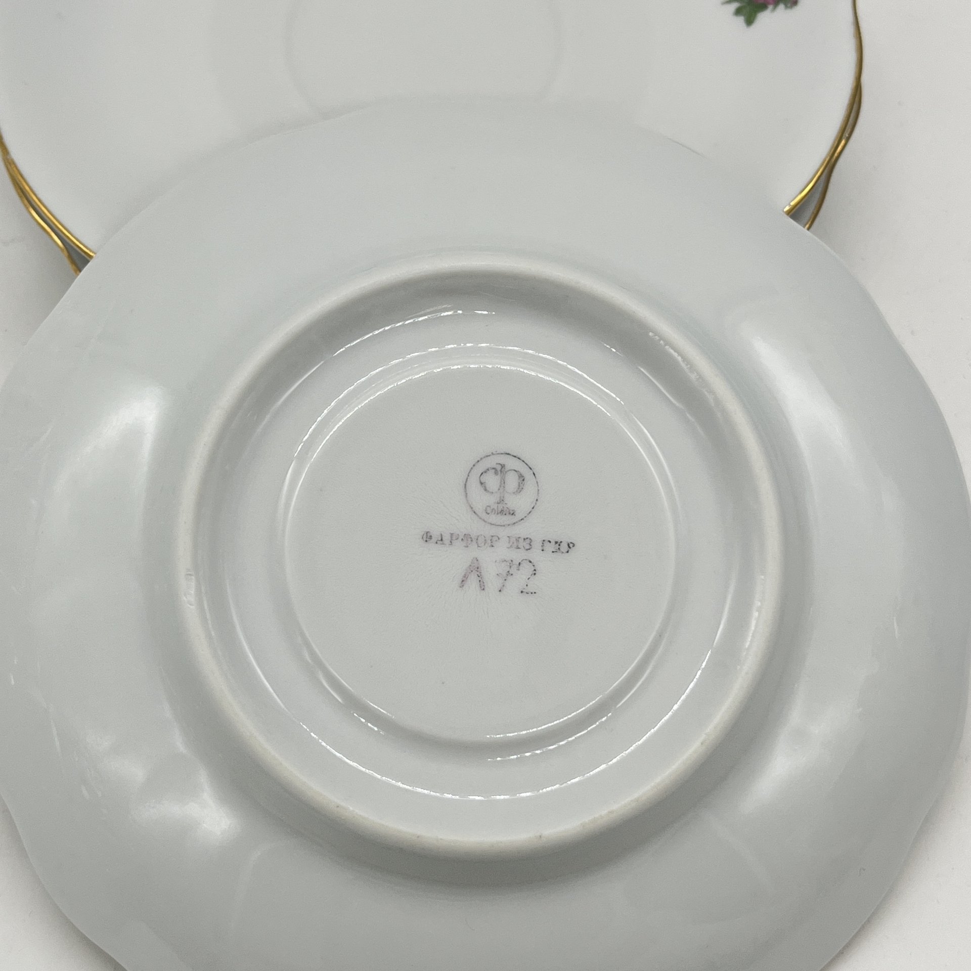 Набор из 3 блюдец с цветочным декором, фарфор, деколь, золочение, Colditz (Кольдиц), ГДР, 1950-1980 гг.