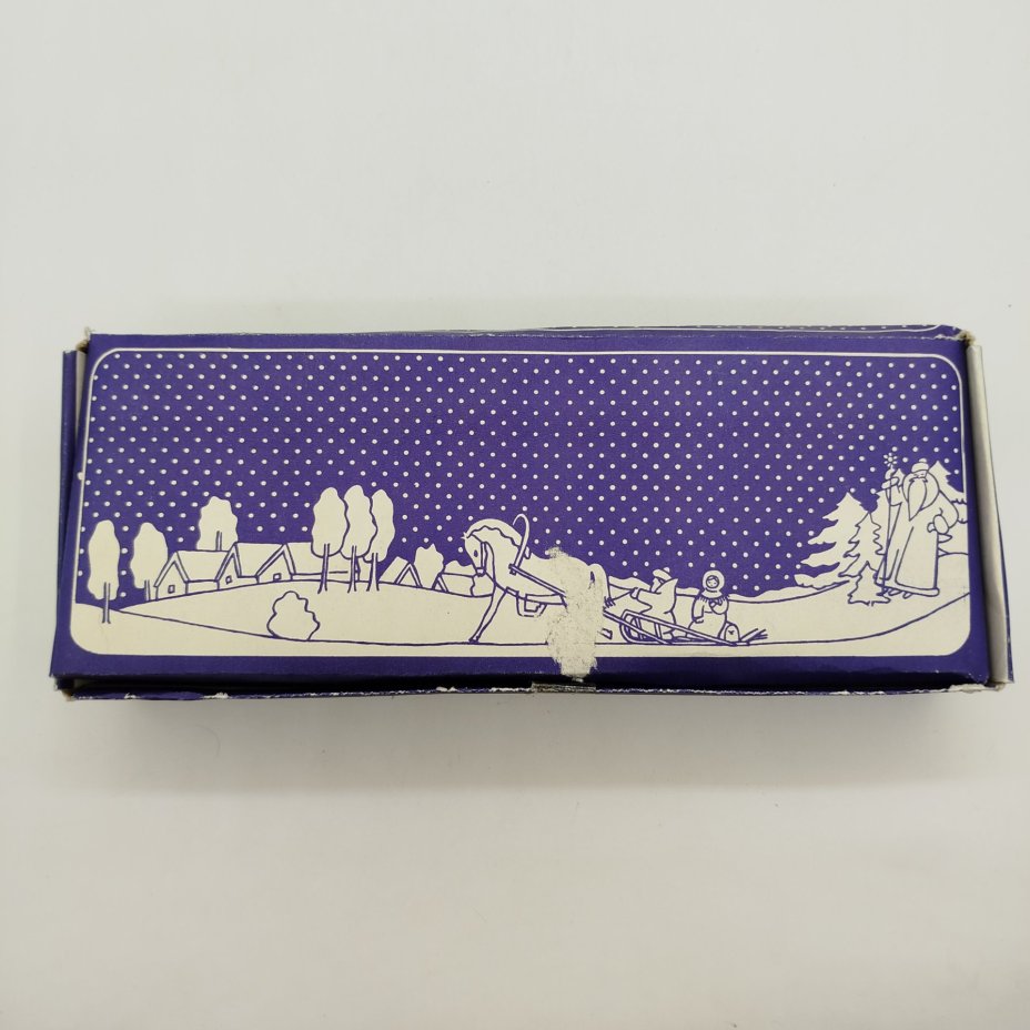 Набор из шести елочных игрушек "Морозко" в родной упаковке, стекло, металл, картон, Московский завод ёлочных украшений, СССР, 1970-1985 гг.