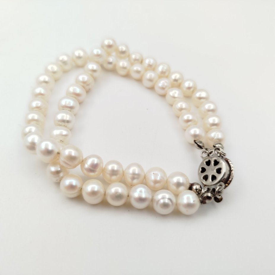 Браслет винтажный из двух нитей натурального жемчуга перламутрового цвета, жемчуг, сплав металлов