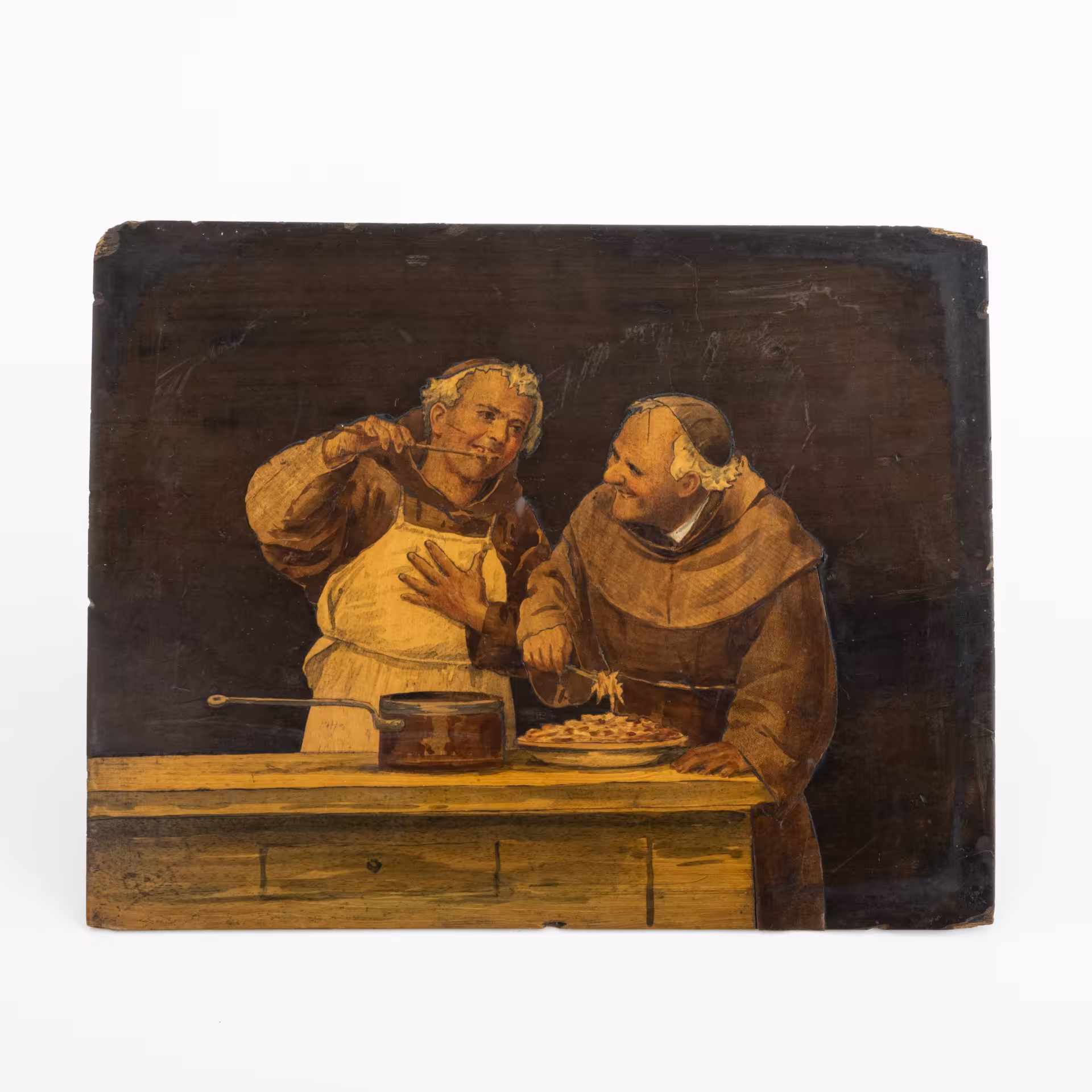 Панно по мотивам картины Джона Т. Боуэна (John T. Bowen, 1801–1856 гг.), изображающее двух монахов-францисканцев за приготовлением пищи, неизвестный мастер