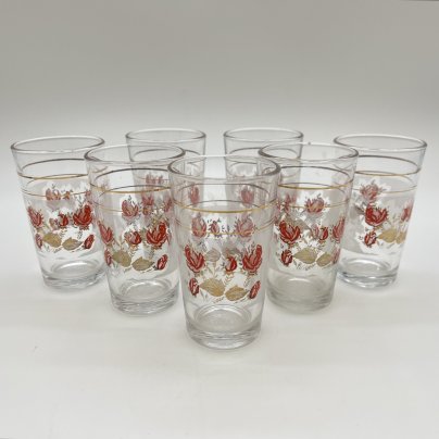 Набор из 7-ми небольших стаканов (стопок), украшенных цветочным декором, стекло, деколь, золочение, Cerve, Италия, 2000-2010 гг.