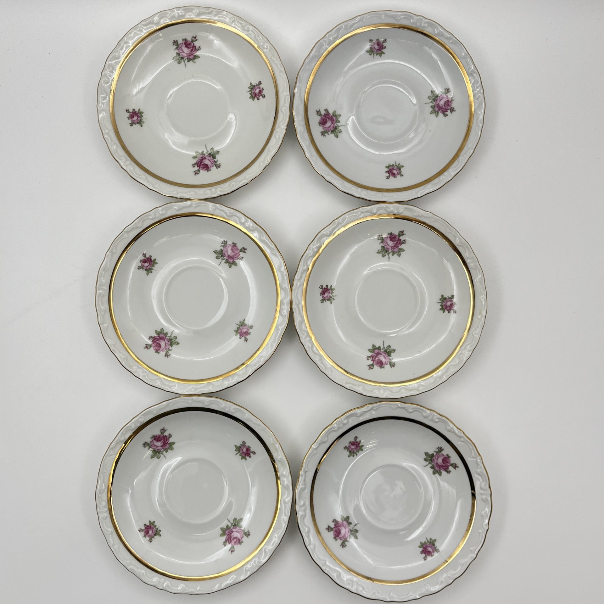 Набор для подачи чая/кофе на 6 персон (13 предметов), украшенный изображением розы, фарфор, деколь, золочение, Kahla, Чехословакия, 1968-1987 гг.