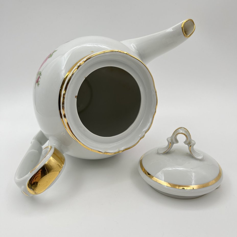 Набор для подачи чая/кофе на 6 персон (13 предметов), украшенный изображением розы, фарфор, деколь, золочение, Kahla, Чехословакия, 1968-1987 гг.