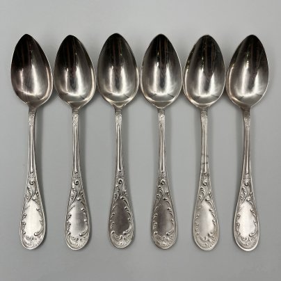 Набор столовых ложек "Пламя" (6 шт.), мНЦ (медь-никель-цинк), Кольчугинский завод цветных металлов, СССР, 1960-1990 гг.