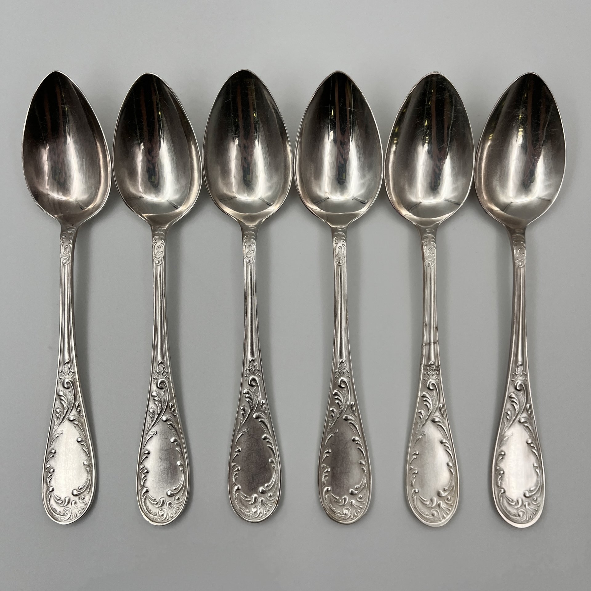 Набор столовых ложек "Пламя" (6 шт.), мНЦ (медь-никель-цинк), Кольчугинский завод цветных металлов, СССР, 1960-1990 гг.