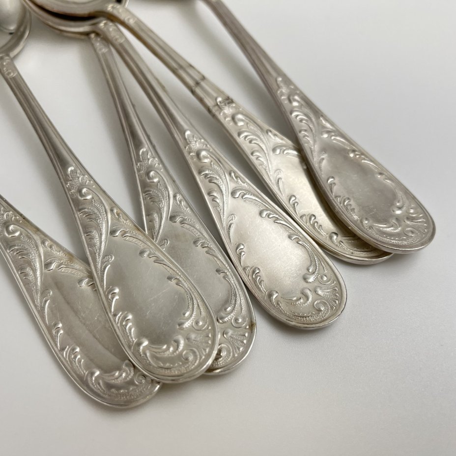 Набор столовых ложек "Пламя" (6 шт.), мНЦ (медь-никель-цинк), Кольчугинский завод цветных металлов, СССР, 1960-1990 гг.