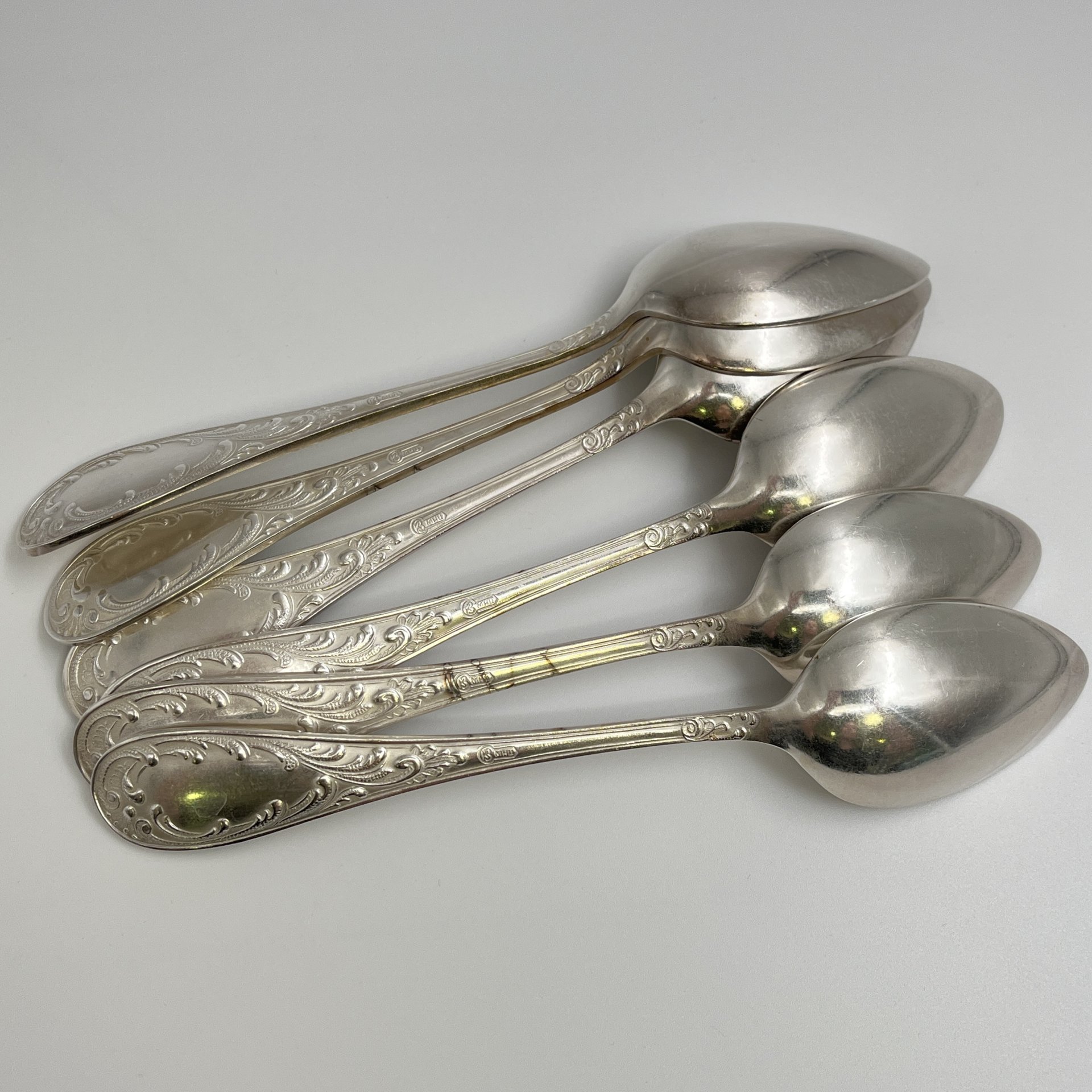 Набор столовых ложек "Пламя" (6 шт.), мНЦ (медь-никель-цинк), Кольчугинский завод цветных металлов, СССР, 1960-1990 гг.